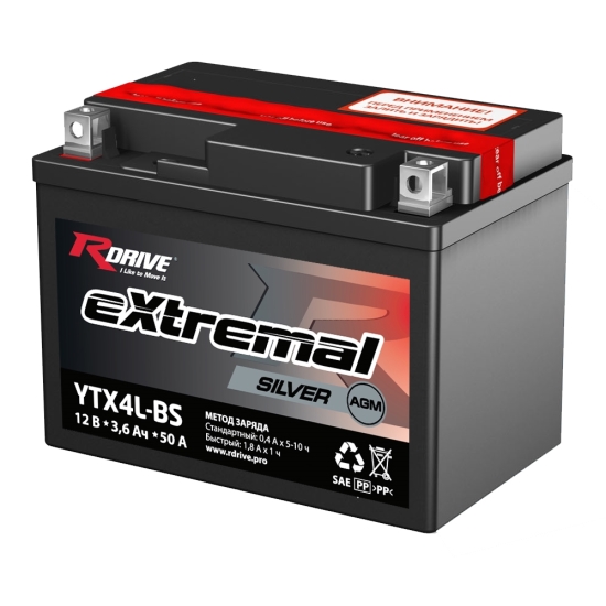 Аккумулятор RDrive eXtremal Silver 3,5Ач YTX4L-BS (3,6Ач CT1204, YT4L-BS)